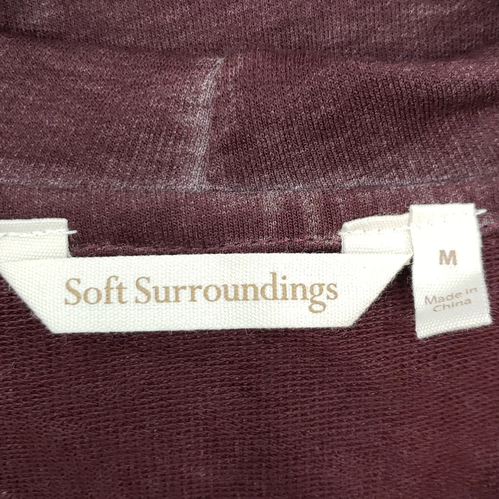 Soft Surroundings Long Hooded Cozy Wine Red Open Front Cardigan Sweater - Picture 9 of 10